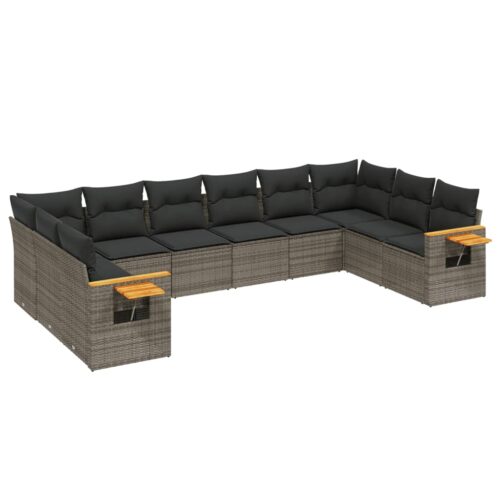 10-Piece Garden Sofa Set with Cushions Outdoor Patio Lounge Furniture Grey Poly Rattan - Image 11