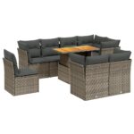 9-Piece Garden Sofa Set with Cushions Outdoor Patio Furniture Grey Poly Rattan