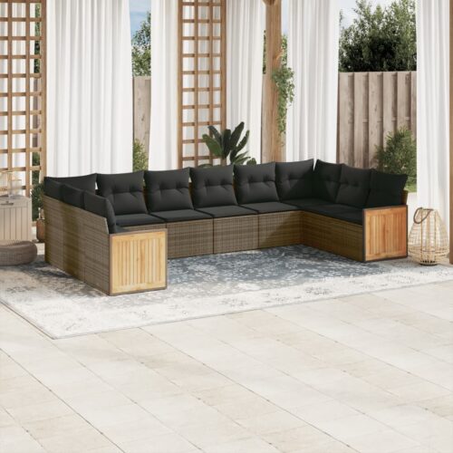 10-Piece Garden Sofa Set with Cushions Outdoor Patio Lounge Furniture Grey Poly Rattan - Image 2