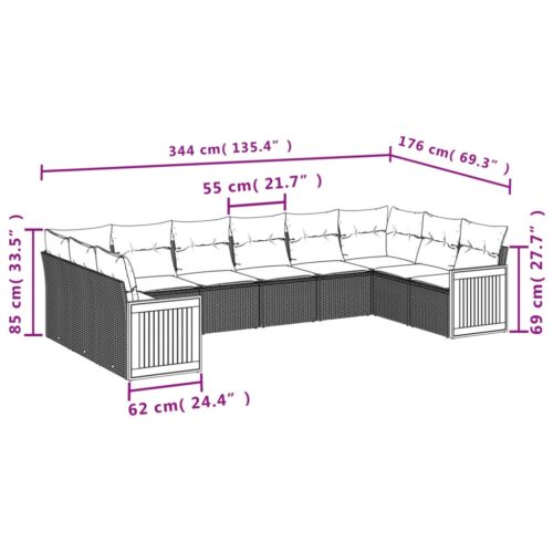10-Piece Garden Sofa Set with Cushions Outdoor Patio Lounge Furniture Grey Poly Rattan - Image 7
