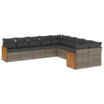 10-Piece Garden Sofa Set with Cushions Outdoor Patio Lounge Furniture Grey Poly Rattan