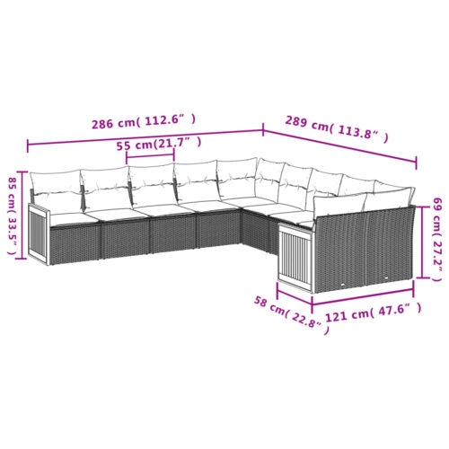 10-Piece Garden Sofa Set with Cushions Outdoor Patio Lounge Furniture Grey Poly Rattan - Image 7