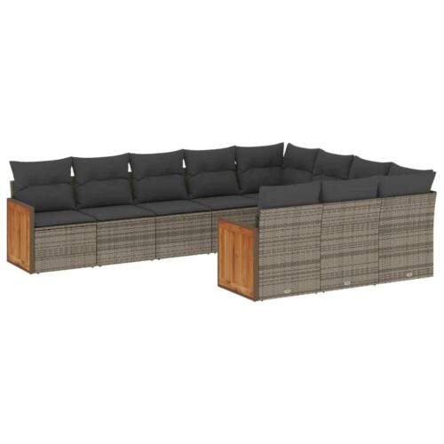 10-Piece Garden Sofa Set with Cushions Outdoor Patio Lounge Furniture Grey Poly Rattan
