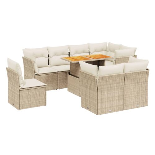 9-Piece Garden Sofa Set with Cushions Outdoor Patio Furniture Beige Poly Rattan - Image 5
