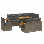 9-Piece Garden Sofa Set with Cushions Outdoor Patio Furniture Grey Poly Rattan