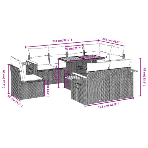 9-Piece Garden Sofa Set with Cushions Outdoor Patio Furniture Grey Poly Rattan - Image 3