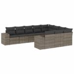10-Piece Garden Sofa Set with Cushions Outdoor Patio Lounge Furniture Grey Poly Rattan