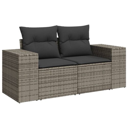 10-Piece Garden Sofa Set with Cushions Outdoor Patio Lounge Furniture Grey Poly Rattan - Image 3