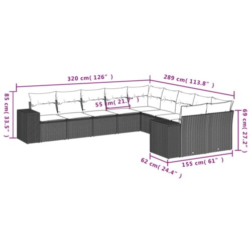 10-Piece Garden Sofa Set with Cushions Outdoor Patio Lounge Furniture Grey Poly Rattan - Image 7