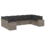 10-Piece Garden Sofa Set with Cushions Outdoor Patio Lounge Furniture Grey Poly Rattan