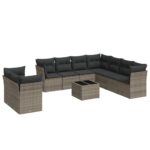 10-Piece Garden Sofa Set with Cushions Outdoor Patio Lounge Furniture Grey Poly Rattan