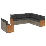 9-Piece Garden Sofa Set with Cushions Outdoor Patio Furniture Grey Poly Rattan