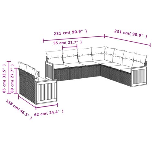 9-Piece Garden Sofa Set with Cushions Outdoor Patio Furniture Grey Poly Rattan - Image 3