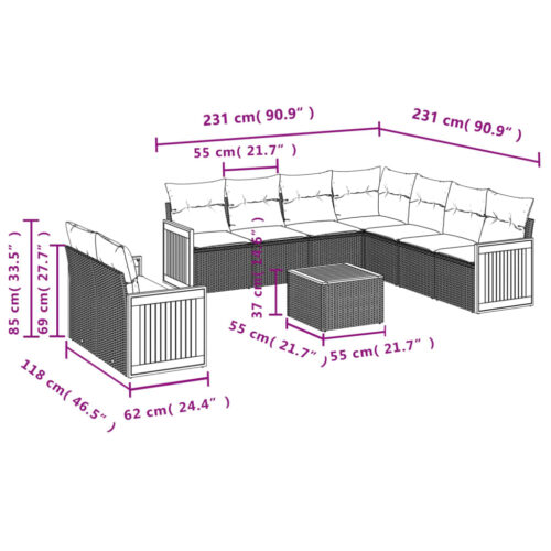 10-Piece Garden Sofa Set with Cushions Outdoor Patio Lounge Furniture Grey Poly Rattan - Image 8