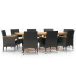 9-Piece Garden Dining Set with Cushions Outdoor Patio Furniture Black