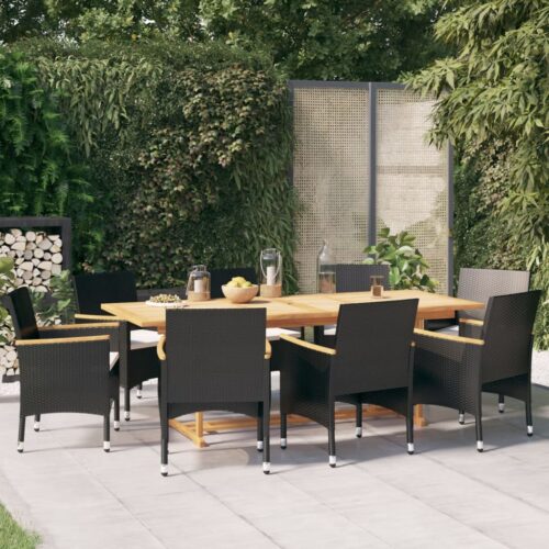 9-Piece Garden Dining Set with Cushions Outdoor Patio Furniture Black - Image 2