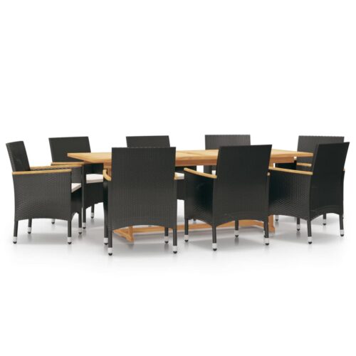 9-Piece Garden Dining Set with Cushions Outdoor Patio Furniture Black - Image 12
