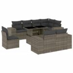 9-Piece Garden Sofa Set with Cushions Outdoor Patio Furniture Grey Poly Rattan