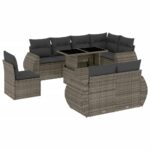 9-Piece Garden Sofa Set with Cushions Outdoor Patio Furniture Grey Poly Rattan