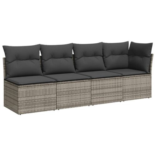 9-Piece Garden Sofa Set with Cushions Outdoor Patio Furniture Grey Poly Rattan - Image 4