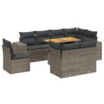 9-Piece Garden Sofa Set with Cushions Outdoor Patio Furniture Grey Poly Rattan