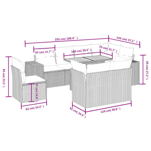 9-Piece Garden Sofa Set with Cushions Outdoor Patio Furniture Grey Poly Rattan - Image 3