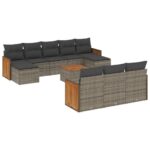 11-Piece Garden Sofa Set with Cushions Outdoor Patio Lounge Furniture Grey Poly Rattan