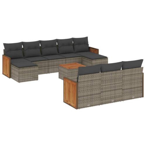 11-Piece Garden Sofa Set with Cushions Outdoor Patio Lounge Furniture Grey Poly Rattan