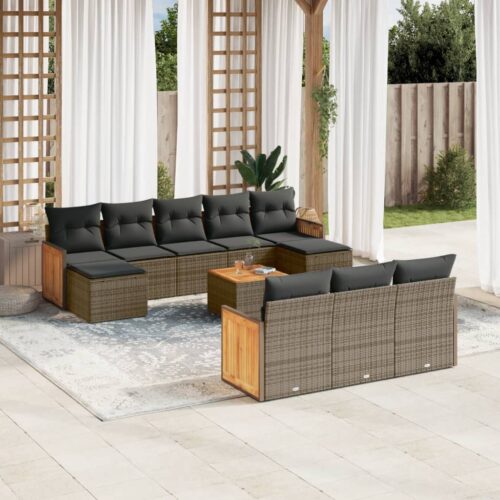 11-Piece Garden Sofa Set with Cushions Outdoor Patio Lounge Furniture Grey Poly Rattan - Image 2
