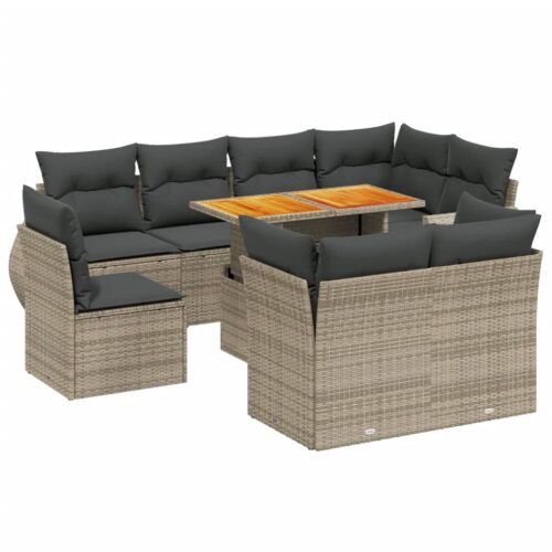 9-Piece Garden Sofa Set with Cushions Outdoor Patio Furniture Grey Poly Rattan