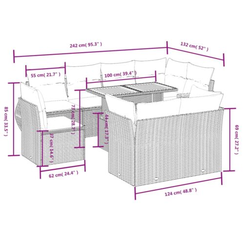 9-Piece Garden Sofa Set with Cushions Outdoor Patio Furniture Grey Poly Rattan - Image 3