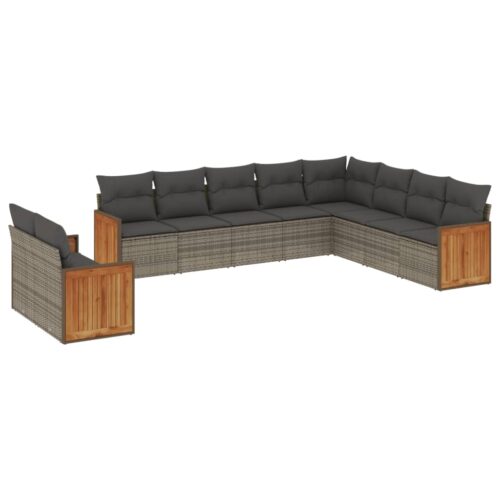 10-Piece Garden Sofa Set with Cushions Outdoor Patio Lounge Furniture Grey Poly Rattan