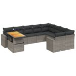 10-Piece Garden Sofa Set with Cushions Outdoor Patio Lounge Furniture Grey Poly Rattan
