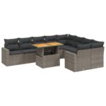 10-Piece Garden Sofa Set with Cushions Outdoor Patio Lounge Furniture Grey Poly Rattan