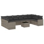 11-Piece Garden Sofa Set with Cushions Outdoor Patio Lounge Furniture Grey Poly Rattan