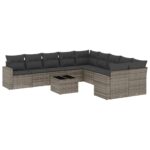 11-Piece Garden Sofa Set with Cushions Outdoor Patio Lounge Furniture Grey Poly Rattan