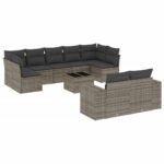 10-Piece Garden Sofa Set with Cushions Outdoor Patio Lounge Furniture Grey Poly Rattan