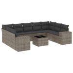 10-Piece Garden Sofa Set with Cushions Outdoor Patio Lounge Furniture Grey Poly Rattan