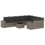 10-Piece Garden Sofa Set with Cushions Outdoor Patio Lounge Furniture Grey Poly Rattan