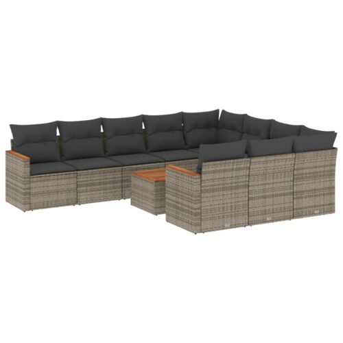 11-Piece Garden Sofa Set with Cushions Outdoor Patio Lounge Furniture Grey Poly Rattan