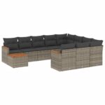 11-Piece Garden Sofa Set with Cushions Outdoor Patio Lounge Furniture Grey Poly Rattan