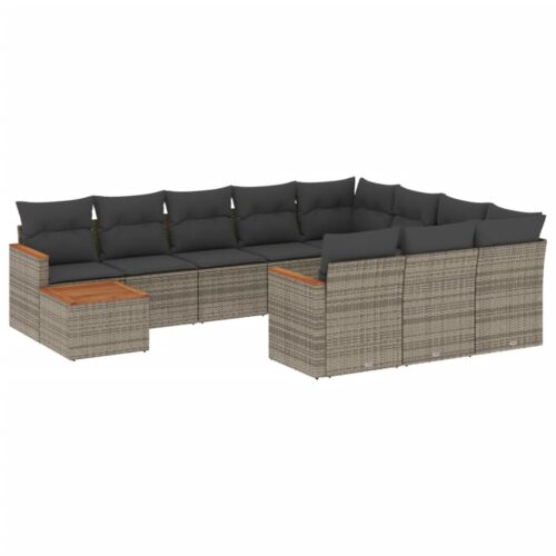 11-Piece Garden Sofa Set with Cushions Outdoor Patio Lounge Furniture Grey Poly Rattan