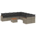 11-Piece Garden Sofa Set with Cushions Outdoor Patio Lounge Furniture Grey Poly Rattan