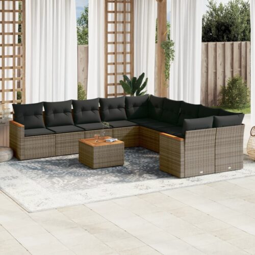 11-Piece Garden Sofa Set with Cushions Outdoor Patio Lounge Furniture Grey Poly Rattan - Image 2