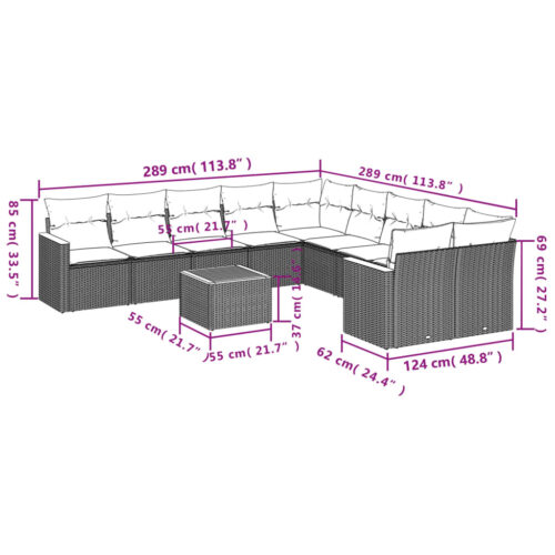 11-Piece Garden Sofa Set with Cushions Outdoor Patio Lounge Furniture Grey Poly Rattan - Image 8