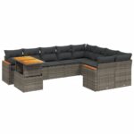 10-Piece Garden Sofa Set with Cushions Outdoor Patio Lounge Furniture Grey Poly Rattan