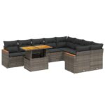 10-Piece Garden Sofa Set with Cushions Outdoor Patio Lounge Furniture Grey Poly Rattan