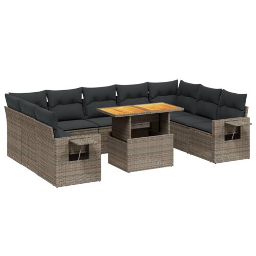 10-Piece Garden Sofa Set with Cushions Outdoor Patio Lounge Furniture Grey Poly Rattan