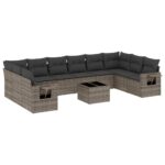 11-Piece Garden Sofa Set with Cushions Outdoor Patio Lounge Furniture Grey Poly Rattan