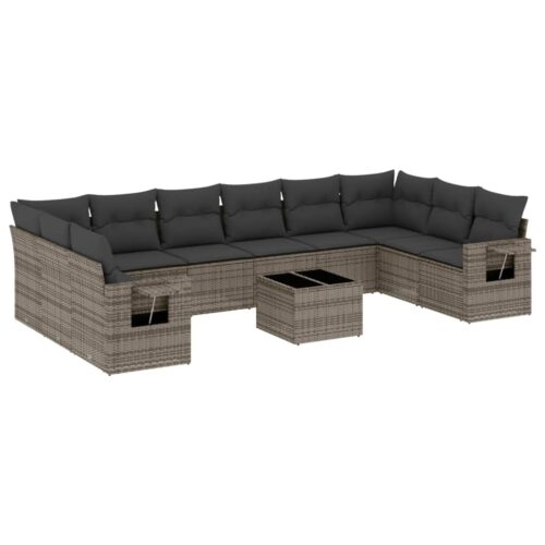 11-Piece Garden Sofa Set with Cushions Outdoor Patio Lounge Furniture Grey Poly Rattan